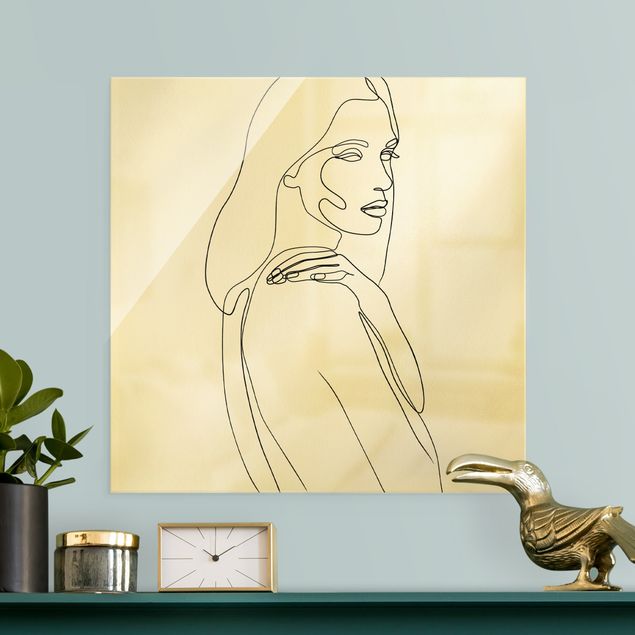 Lavagna magnetica vetro Line Art - Donna spalla Bianco e Nero