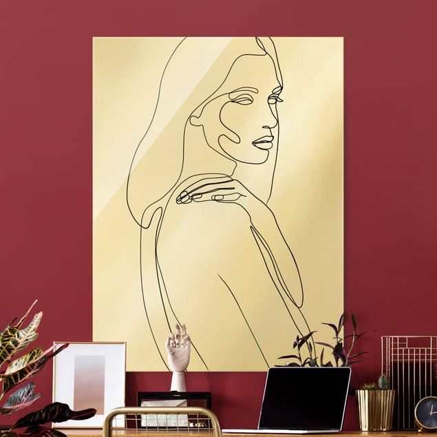 Lavagna magnetica in vetro Line Art - Donna spalla Bianco e Nero