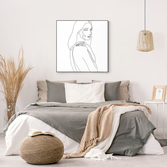 Frame da parete con tessuto in tensione con quadro intercambiabile classico Line Art spalle femminili in bianco e nero