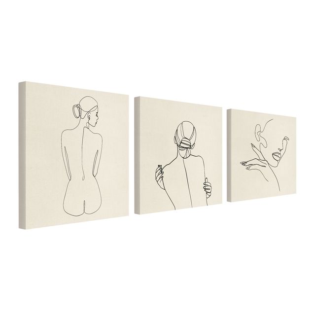 Stampa su tela 3 parti - Line Art nudo femminile in bianco e nero set