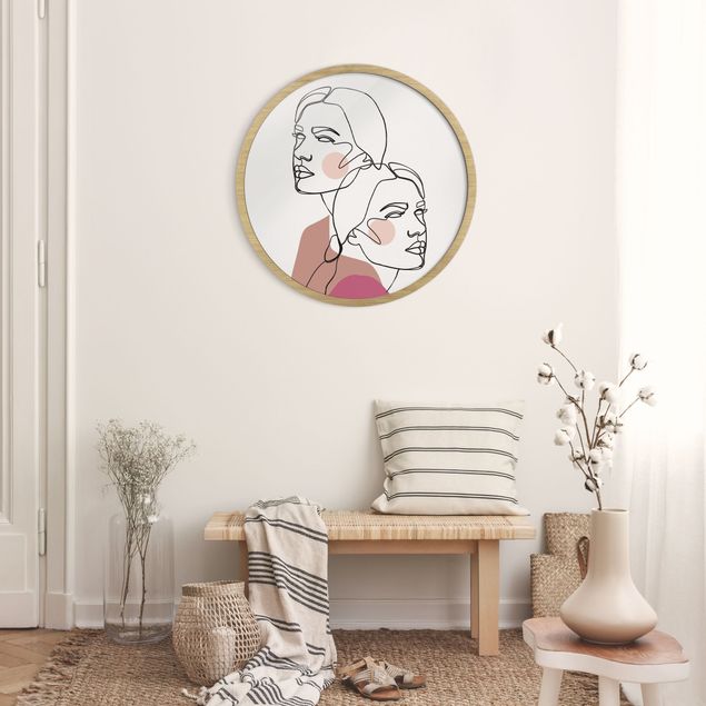 Poster con cornice rotonda Line Art - Ritratto di donna Guance Rosa
