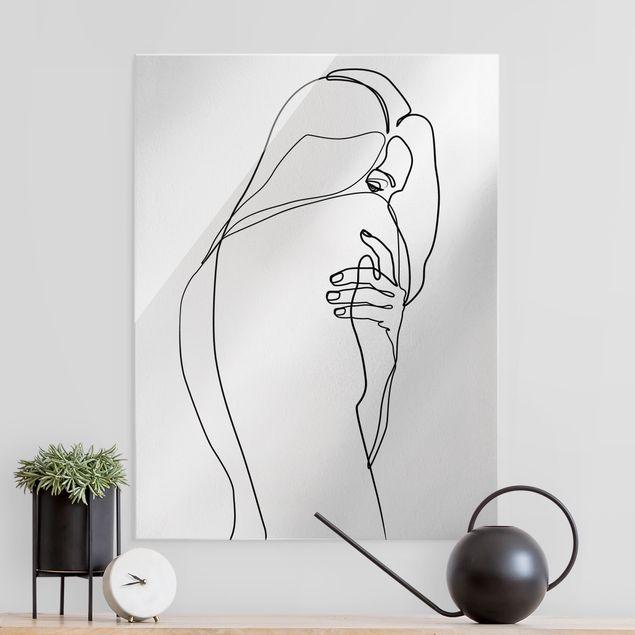 Lavagna magnetica in vetro Line Art - Nudo di spalla Bianco e Nero