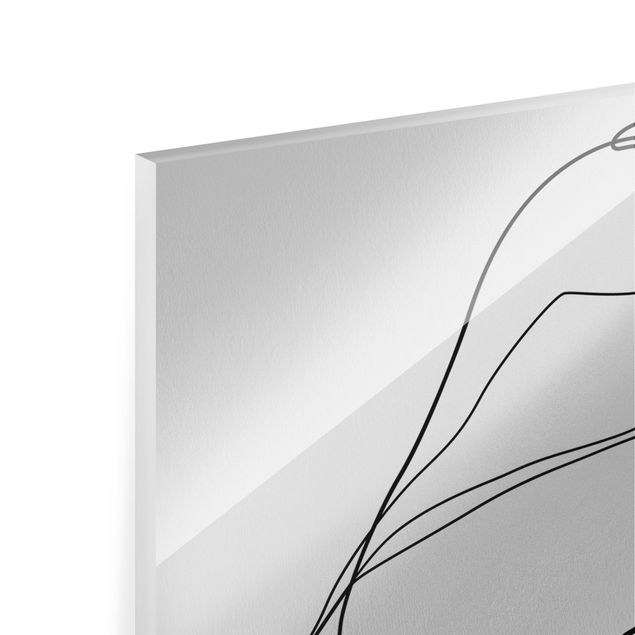 Quadro in vetro - Line Art nudo femminile di spalle bianco e nero - Formato verticale