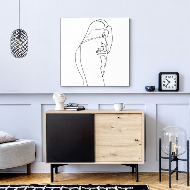 Frame da parete con tessuto in tensione con quadro intercambiabile classico Line Art nudo femminile di spalle bianco e nero