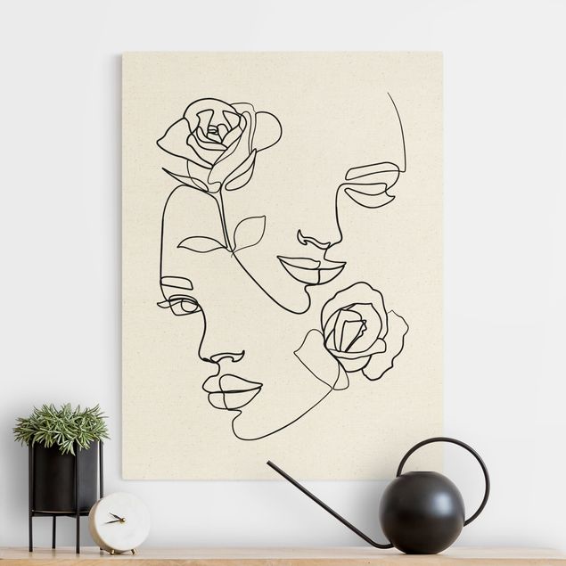 quadro astratto moderno Line Art - Volti di donna Rose Bianco e Nero