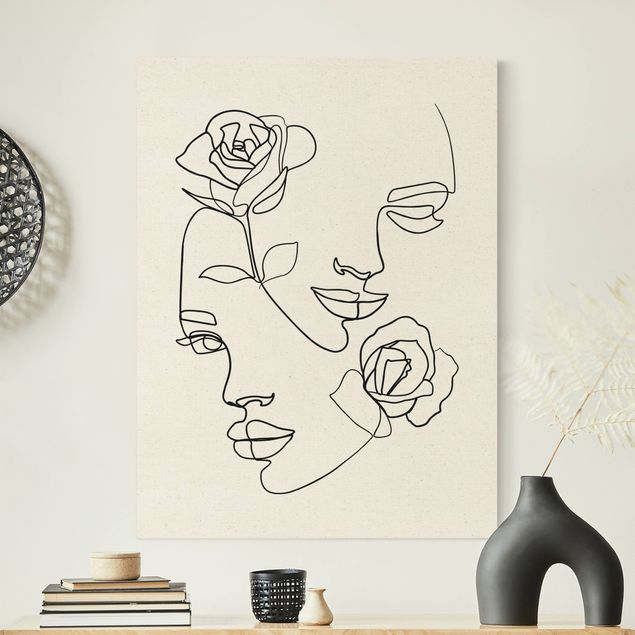 Tele rose Line Art - Volti di donna Rose Bianco e Nero