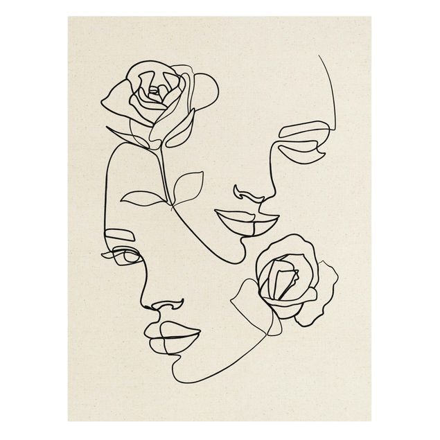 Tele bianco e nero Line Art - Volti di donna Rose Bianco e Nero