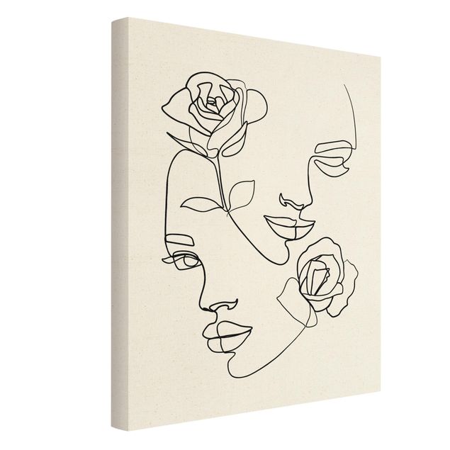 Quadri moderni per soggiorno Line Art - Volti di donna Rose Bianco e Nero