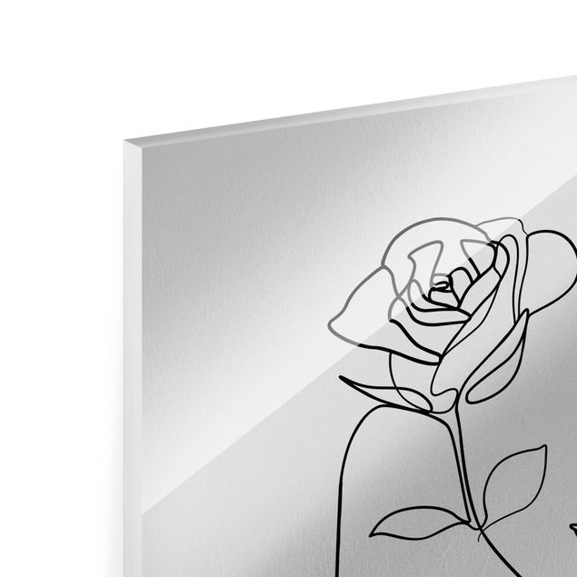 Quadro in vetro - Line Art volti femminili e rose in bianco e nero - Quadrato