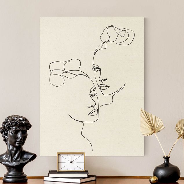 Stampa su tela oro Line Art - Volti di donne in bianco e nero