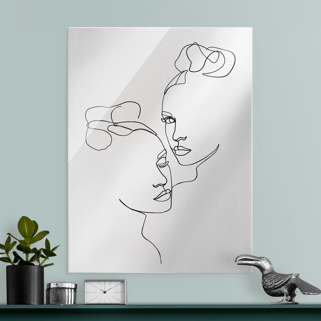 Lavagna magnetica vetro Line Art - Volti di donne in bianco e nero