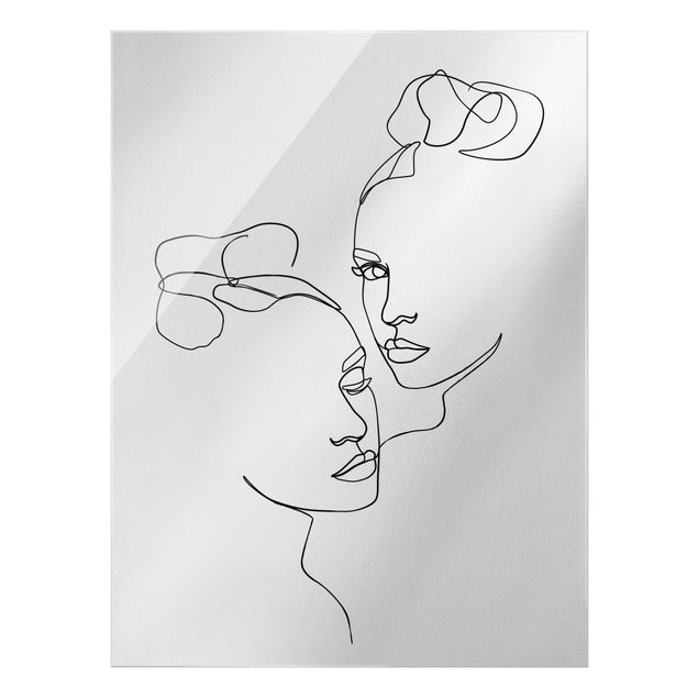 Quadro in vetro - Line Art volti femminili in bianco e nero - Formato verticale