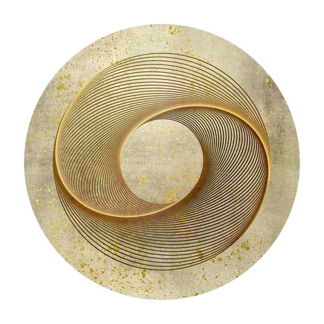 Tappeto in vinile rotondo - Spirale di cerchi Line Art in oro