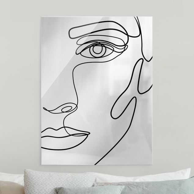 Lavagna magnetica vetro Line Art - ritratto donna bianco e nero