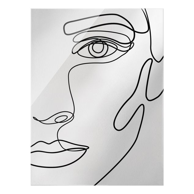 Quadro in vetro - Line Art ritratto di donna in bianco e nero - Formato verticale