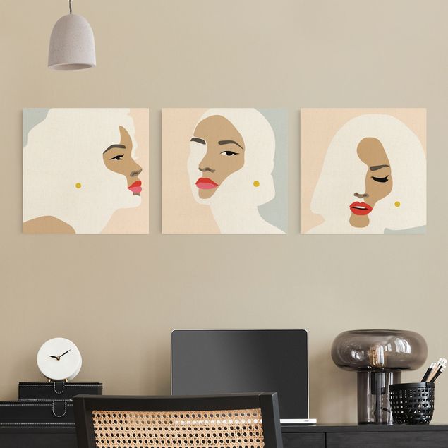 Stampa su tela 3 parti - Line Art ritratto di donne in pastello set