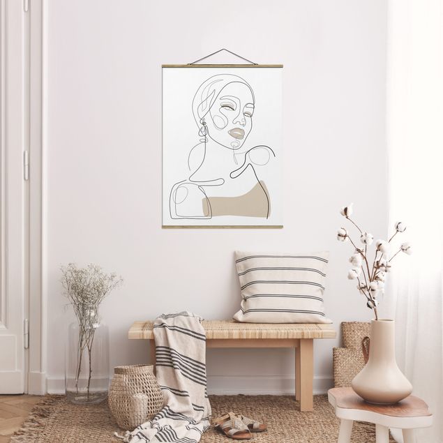 Foto su tessuto da parete con bastone - Ritratti Line Art - Rossetto beige - Formato verticale 3:4