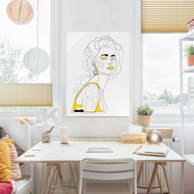 Quadro in vetro - Ritratti Line Art - Rossetto al limone