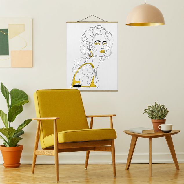 Foto su tessuto da parete con bastone - Ritratti Line Art - Rossetto al limone - Formato verticale 3:4
