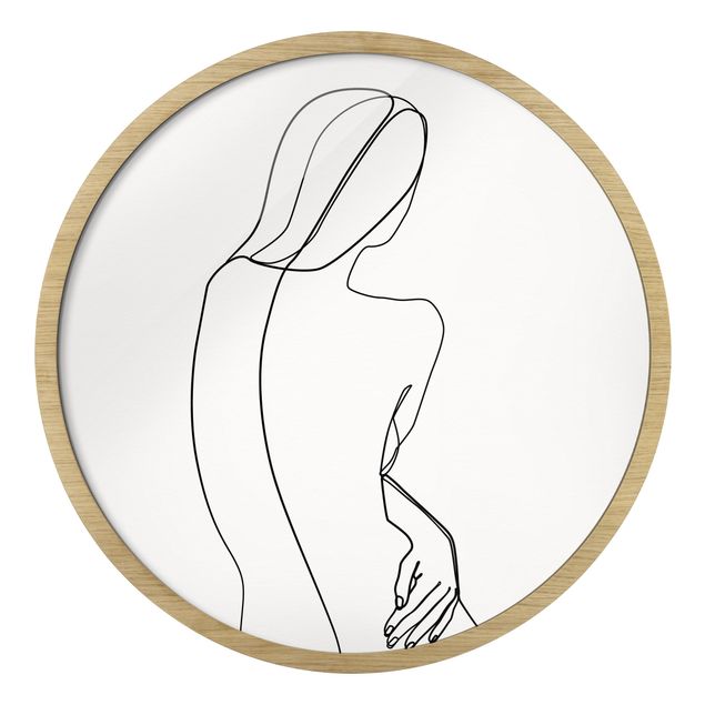Quadro rotondo incorniciato - Line Art schiena di donna in bianco e nero
