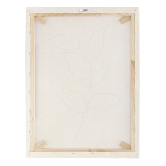 Quadro su tela naturale - Line Art ramo in bianco e nero - Formato verticale 3:4