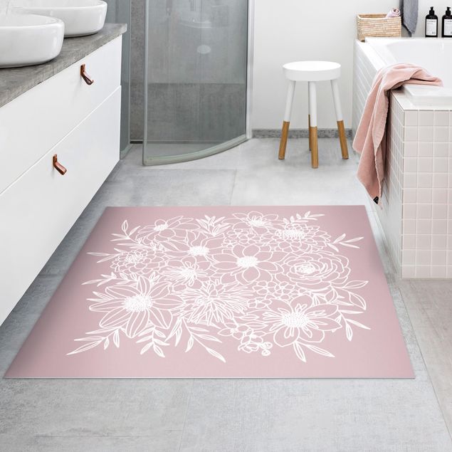 Tappeti moderni soggiorno Line Art fiori in rosa antico