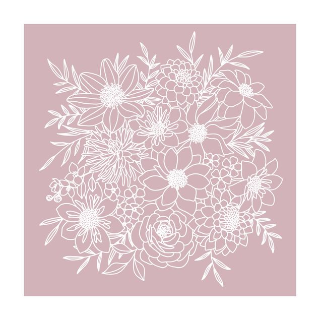 Tappeti bagno grandi Line Art fiori in rosa antico