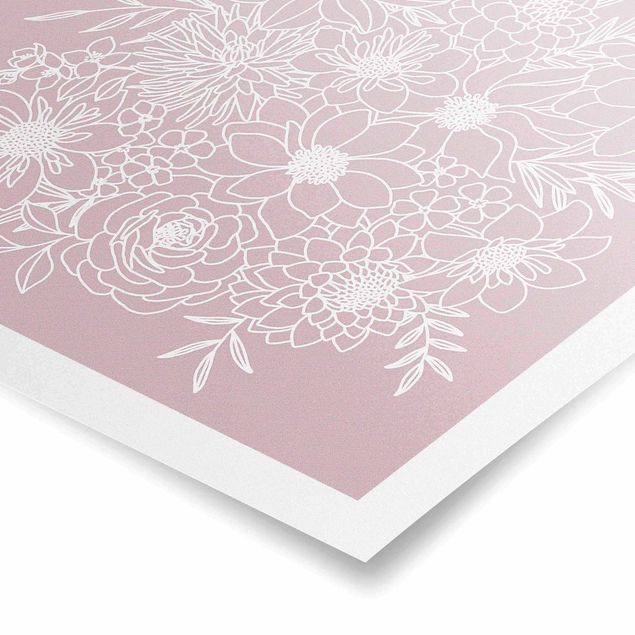Poster riproduzione - Line art fiori in rosa antico - 1:1