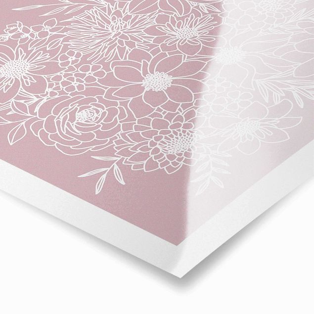 Poster riproduzione - Line art fiori in rosa antico - 1:1