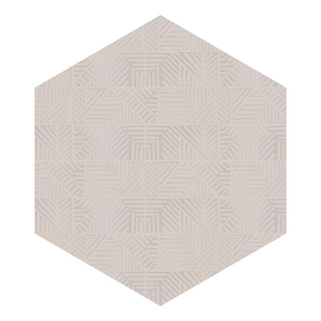 Carta da parati esagonale adesiva con disegni - Fantasia di linee e timbri in grigio talpa