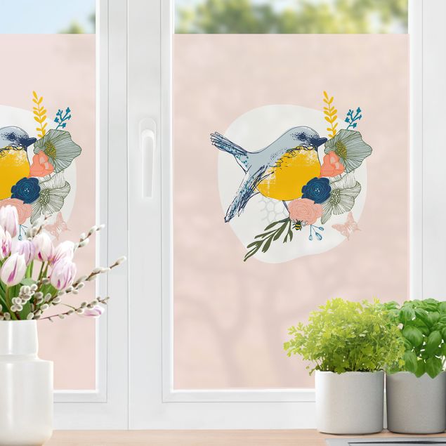 Pellicola per vetri per salone Lisa Dolson - Uccello in primavera