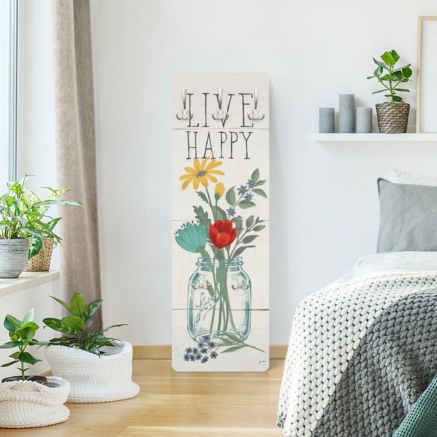 Appendiabiti moderno - Live Happy - Vaso di fiori su legno
