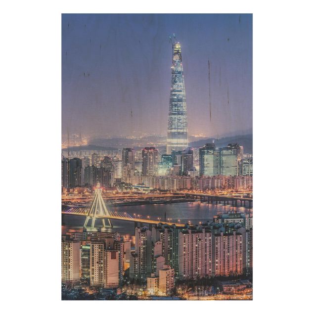 Stampa su legno - Lotte World Tower di notte