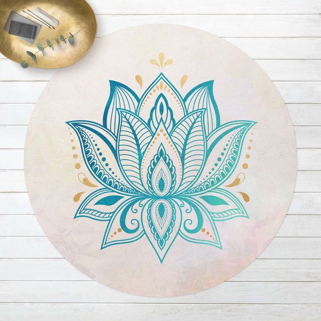 Tappeti da esterno Illustrazione di loto Mandala Oro Blu