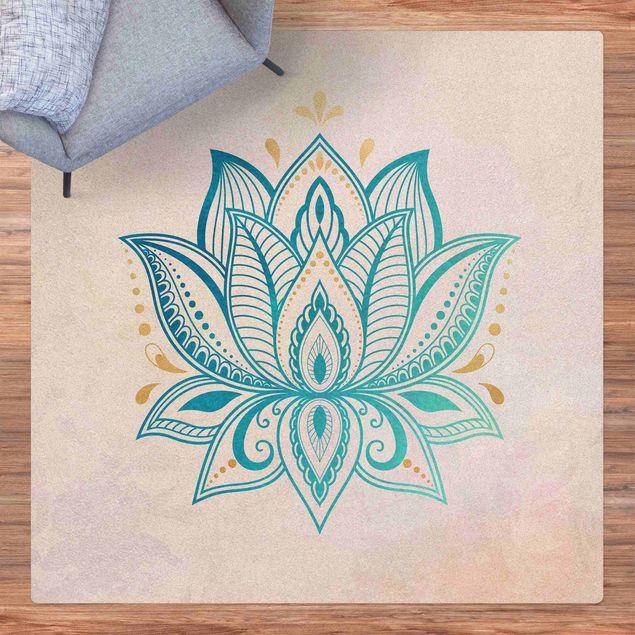 Tappeti moderni soggiorno Illustrazione di loto Mandala Oro Blu