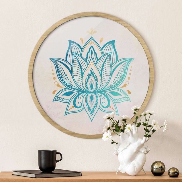 Poster con cornice rotonda Illustrazione di loto Mandala Oro Blu