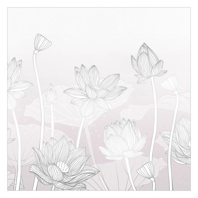 Carta da parati - Illustrazione di fiore di loto in argento e viola