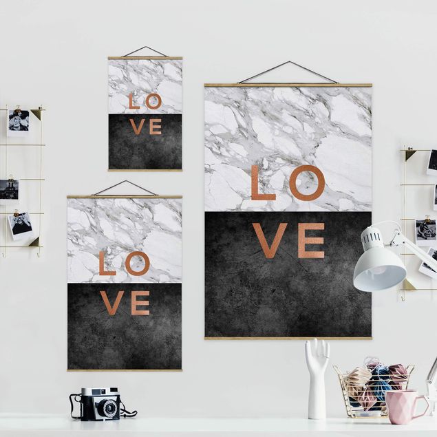 Foto su tessuto da parete con bastone - Love in rame e marmo - Verticale 2:3