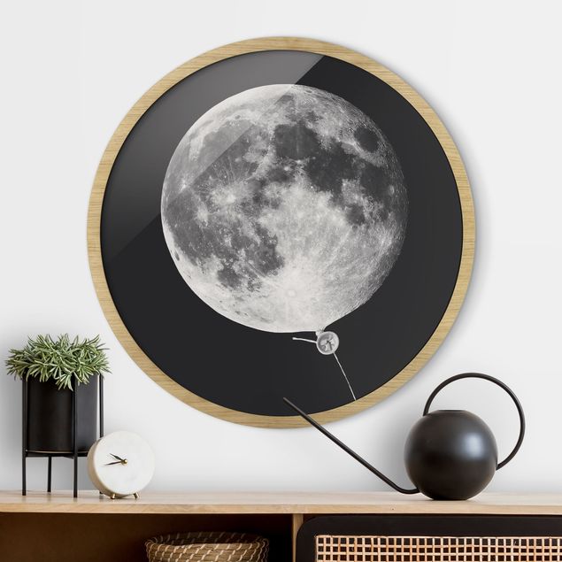 Poster con cornice rotonda Palloncino con luna