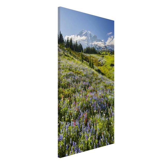 Lavagna magnetica per ufficio Prato di montagna con fiori davanti al monte Rainier