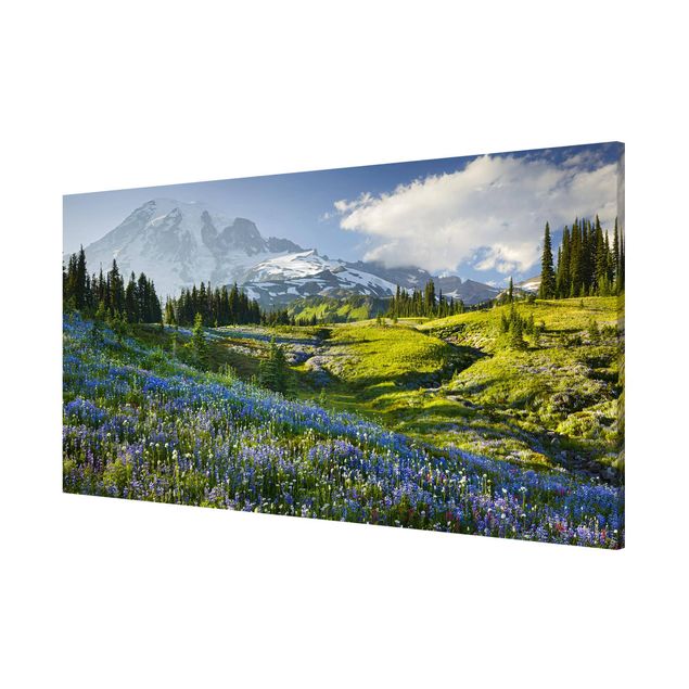 Lavagna magnetica - Mountain Meadow With Flowers In Front Of Mt. Rainier - Panorama formato orizzontale