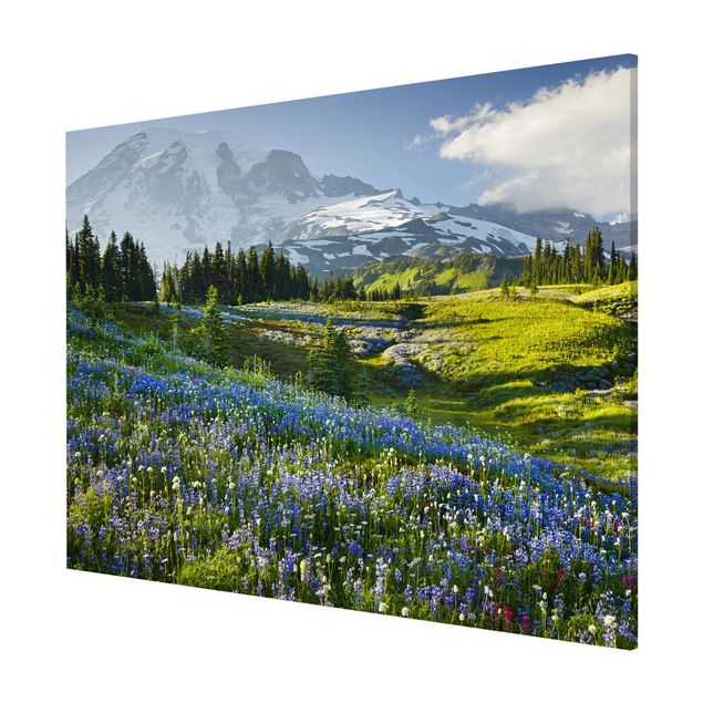 Lavagna magnetica - Mountain Meadow With Flowers In Front Of Mt. Rainier - Formato orizzontale 3:4