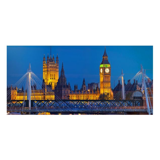 Lavagna magnetica - Big Ben And Westminster Palace In London At Night - Panorama formato orizzontale
