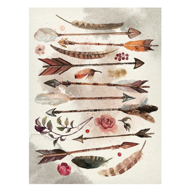 Lavagna magnetica - Boho Arrows And Feathers - Watercolor - Formato verticale 4:3