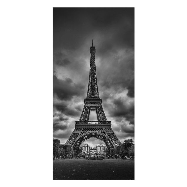 Lavagna magnetica nero Torre Eiffel davanti alle nuvole in bianco e nero