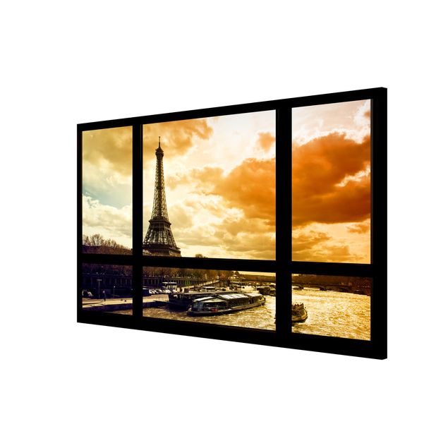 Lavagna magnetica - Window Overlooking Paris Eiffel Tower Sunset - Formato orizzontale