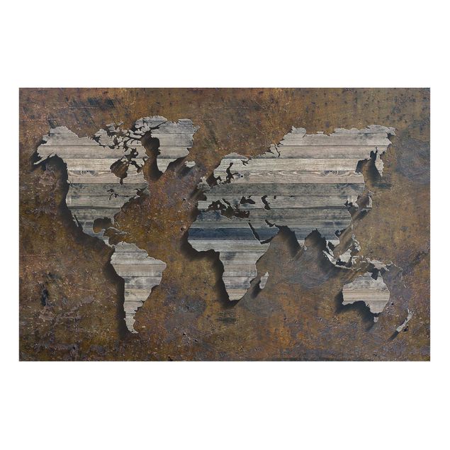 Lavagna magnetica - Wooden Grid World Map - Formato orizzontale 3:2