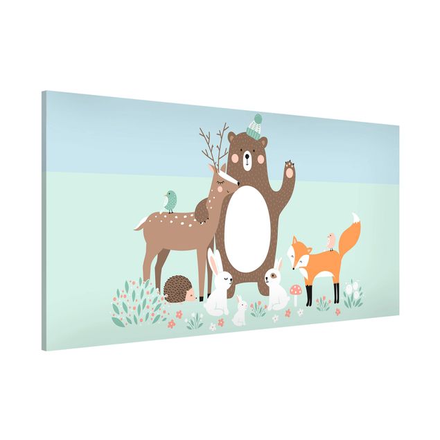 Lavagna magnetica - Kids Pattern Forest Friends With Forest Animals Blue - Panorama formato orizzontale
