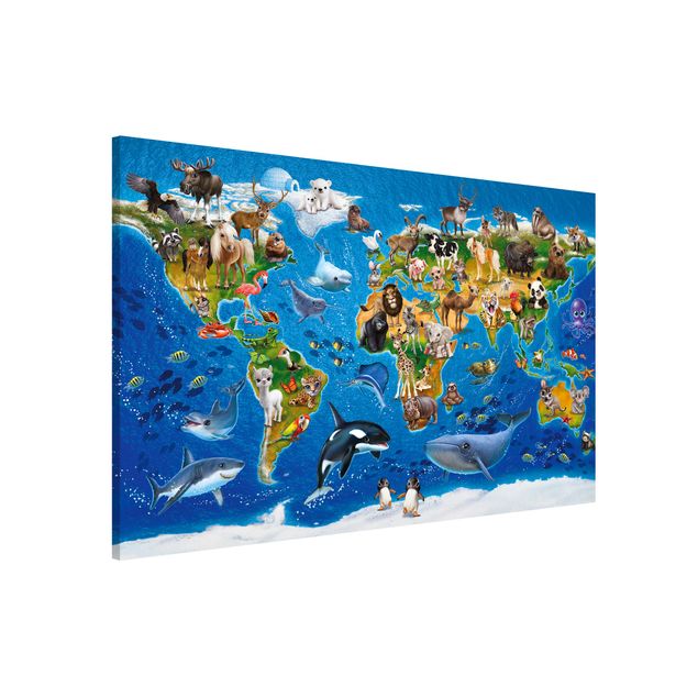 Lavagna magnetica per bambini - Animal Club International - Mappamondo con animali - Formato orizzontale 3:2