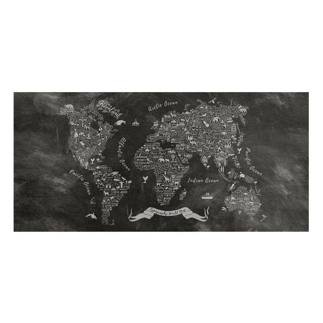 Lavagna magnetica - Chalk Typography World Map - Panorama formato orizzontale